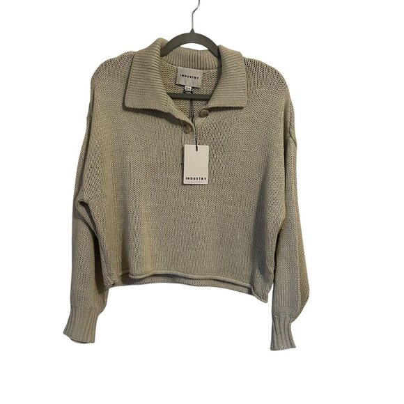 Industry Collared Polo Style Knit Pullover Womens Sz M Beachy Minimalist Sweater - Picture 1 of 7